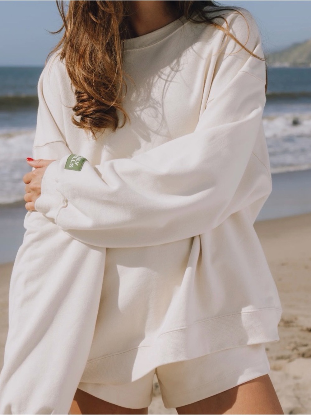 Daily Drills Cream Oversized Crewneck Sweater